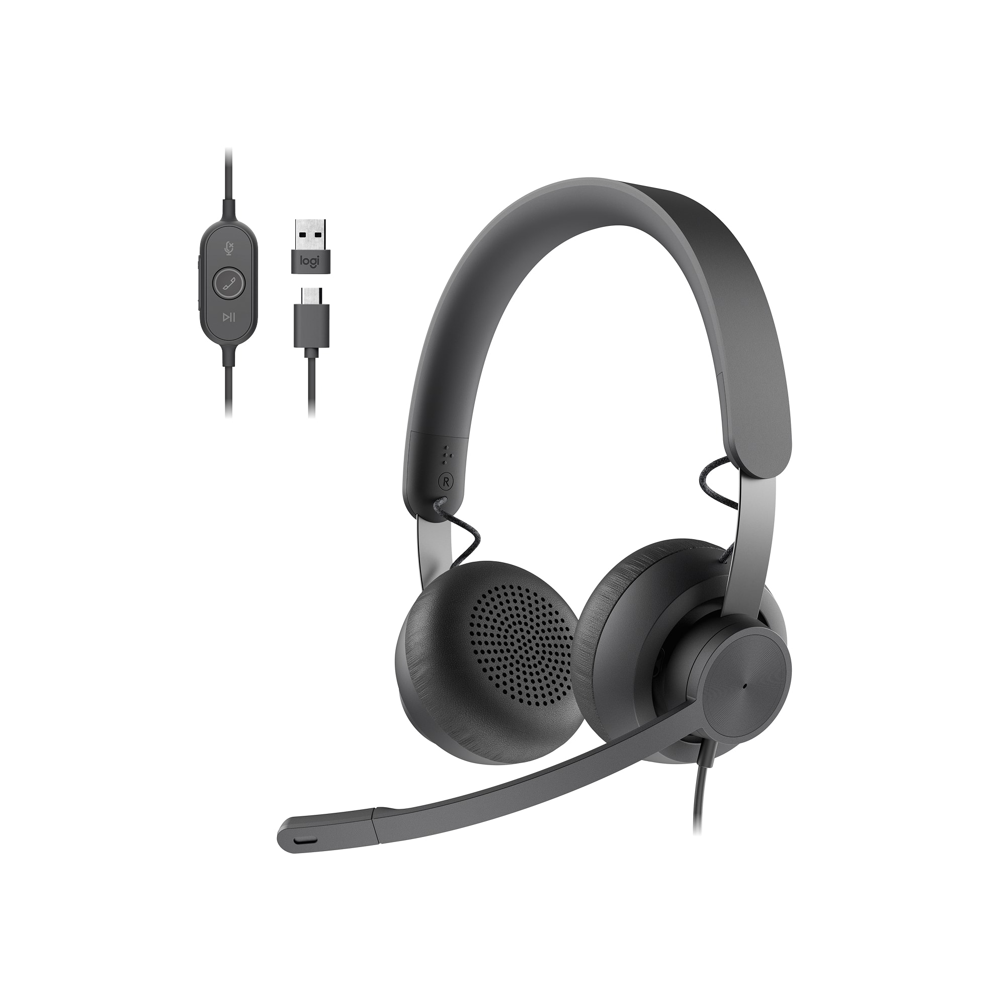 Logitech - Zone 750 Wired Active Noise Canceling On-Ear Headset - Black - Front_Zoom