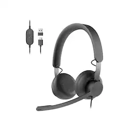 Logitech - Zone 750 Wired Active Noise Canceling On-Ear Headset - Black