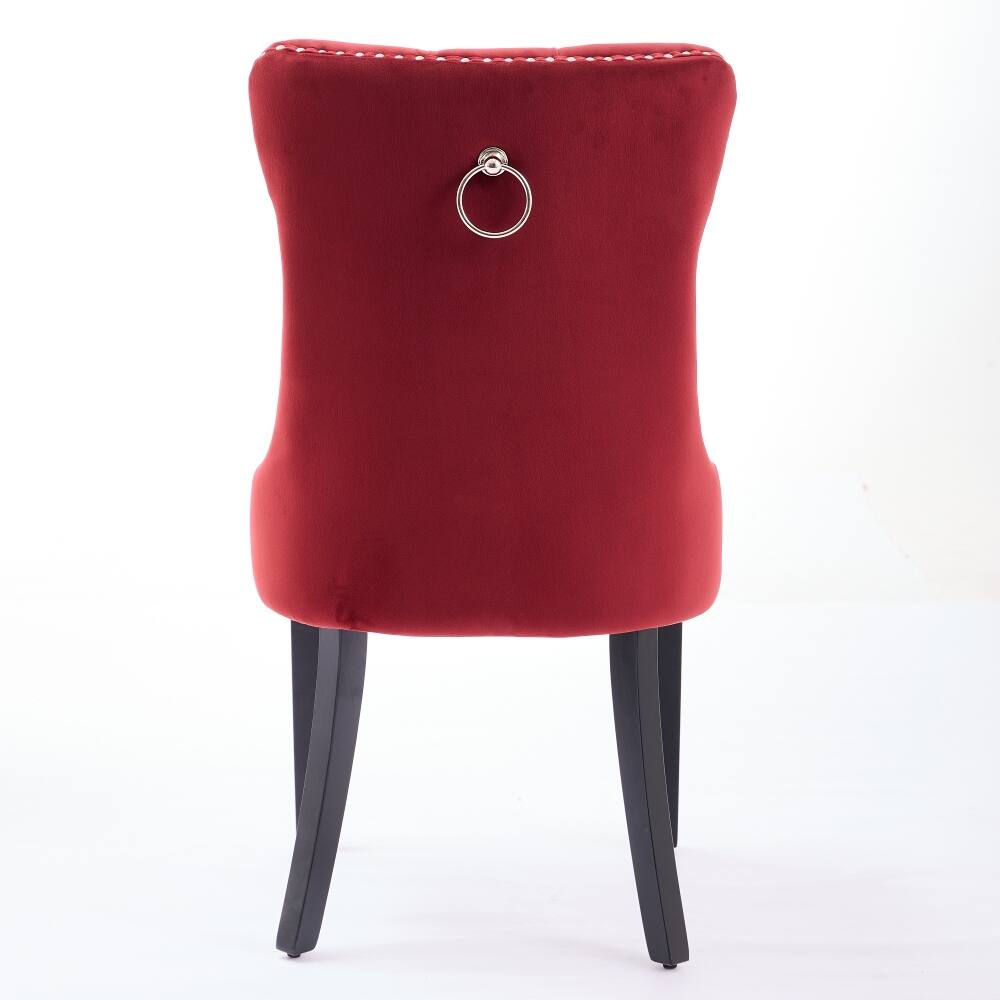 Alt View 2. Loheer - Loheer Burgundy Velvet Tufted Dining Chairs Set of 2 High Back Solid Wood Legs - Burgundy.