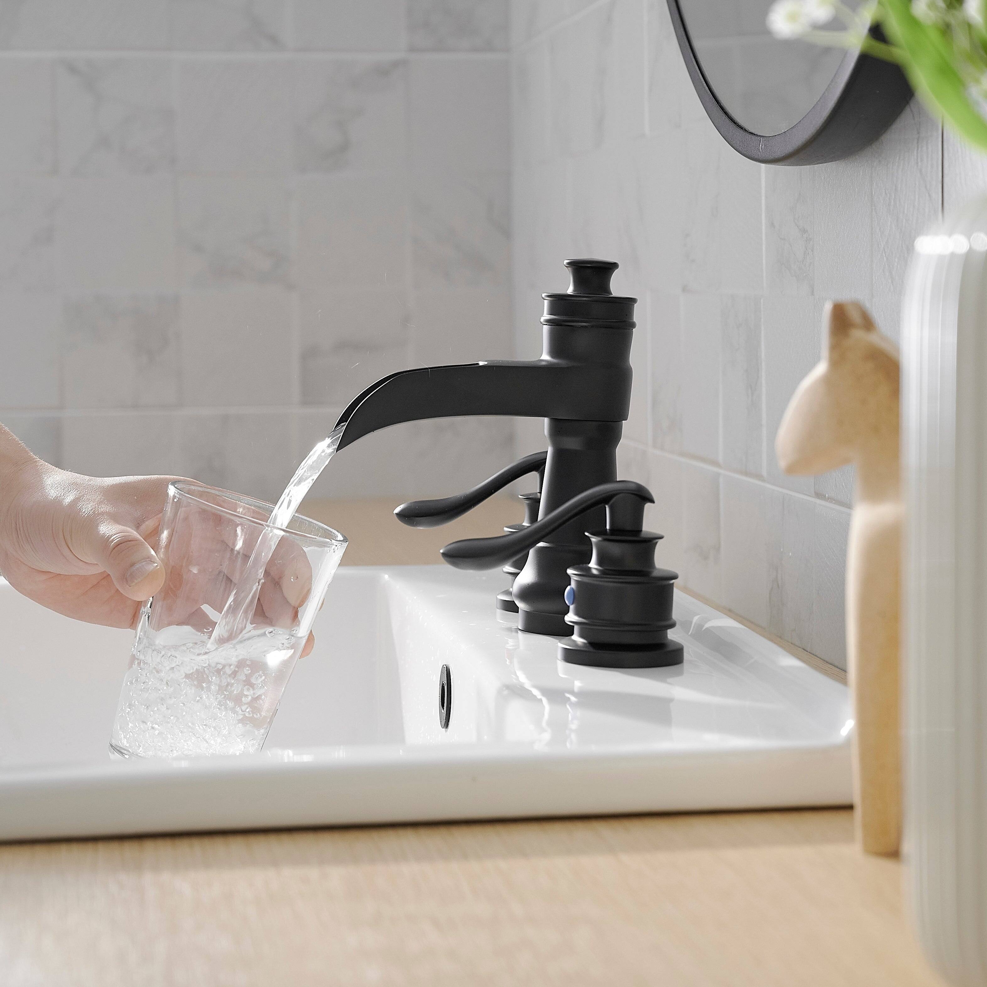 Angle. Boyel Living - Waterfall 8 Inch Widespread 2 Handle Bathroom Faucet with Drain Assembly in Matte Black - Matte Black.
