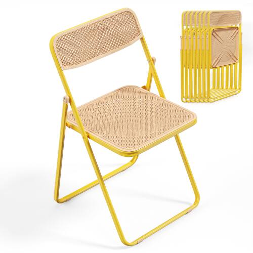 Winado - 4PCS Portable Folding Chairs Iron Frame Accent with Woven Texture Panel for Indoor Outdoor Party Wedding Event Camping - Yellow