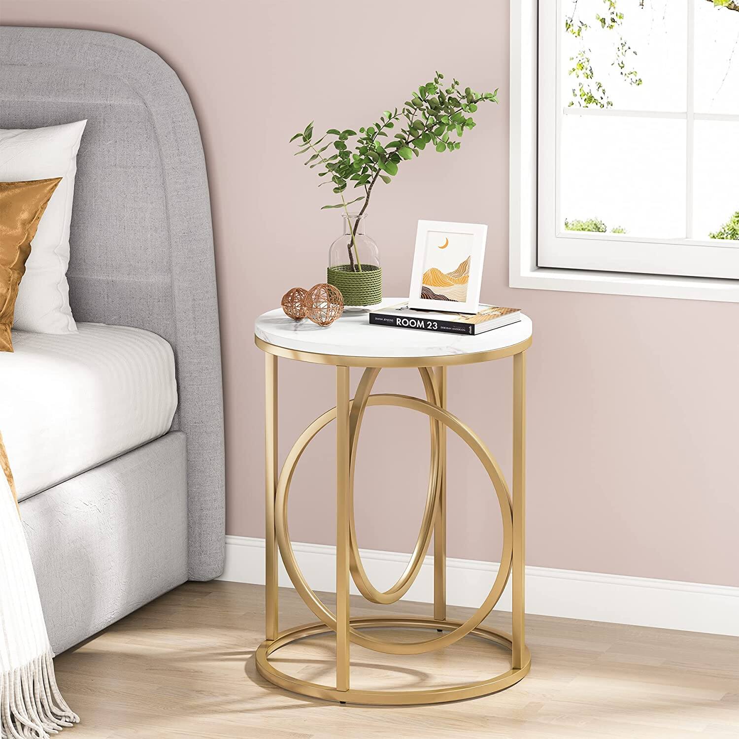 Tribesigns Modern End Table with Metal Frame and Space Saving Design ...