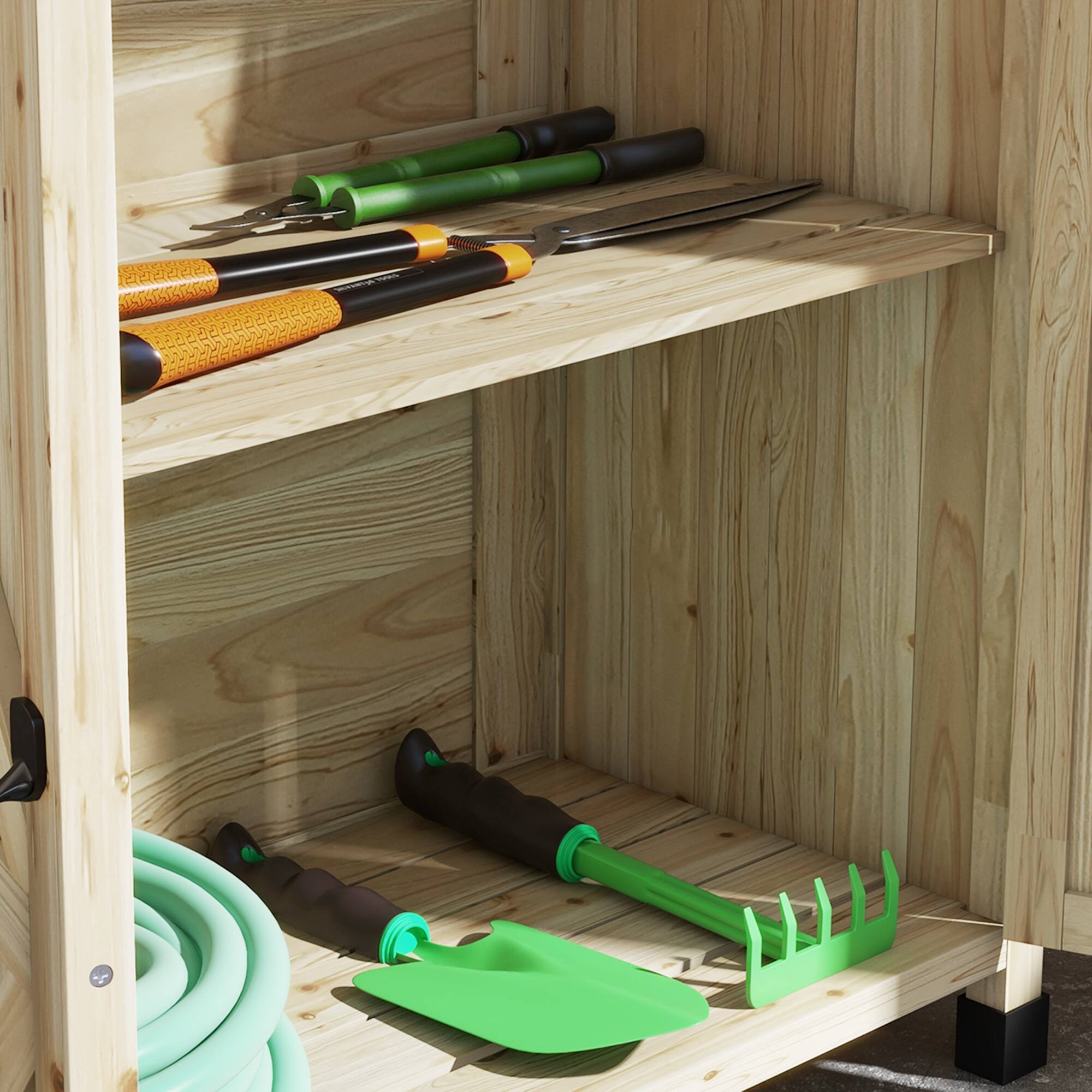 Alt View 7. Outsunny - Potting Bench, Outdoor Wooden Potting Table with Storage Cabinet with 2 Shelves, Garden Work Bench - Natural Wood.