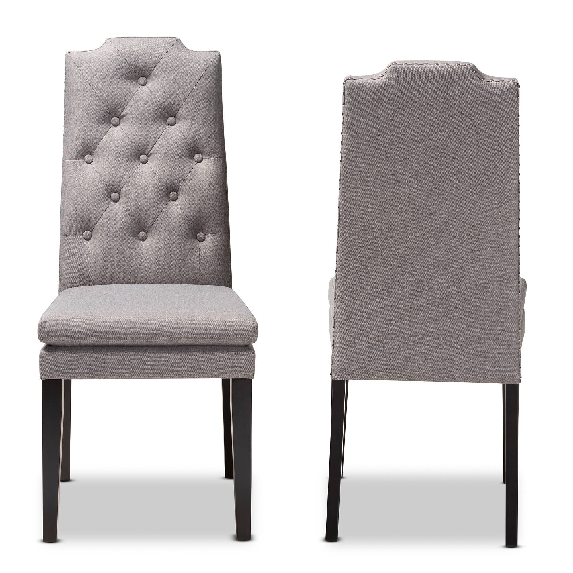 Angle. Baxton Studio - Dylin Modern and Contemporary Fabric Upholstered Button Tufted Wood Dining Chair Set - Gray.
