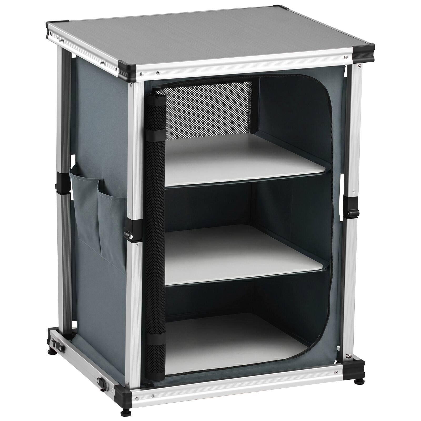 Alt View 5. VEVOR - Folding Camping Storage Cabinet, Outdoor Portable Aluminum Lightweight Table, Quick Set-up Compact Kitchen Cook Station - Grey.