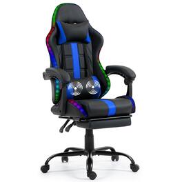 U-HOMY - High-Back RGB LED Gaming Chair with Upgraded Lumbar Massager & Footrest, Ergonomic Reclining Computer Chair - Blue