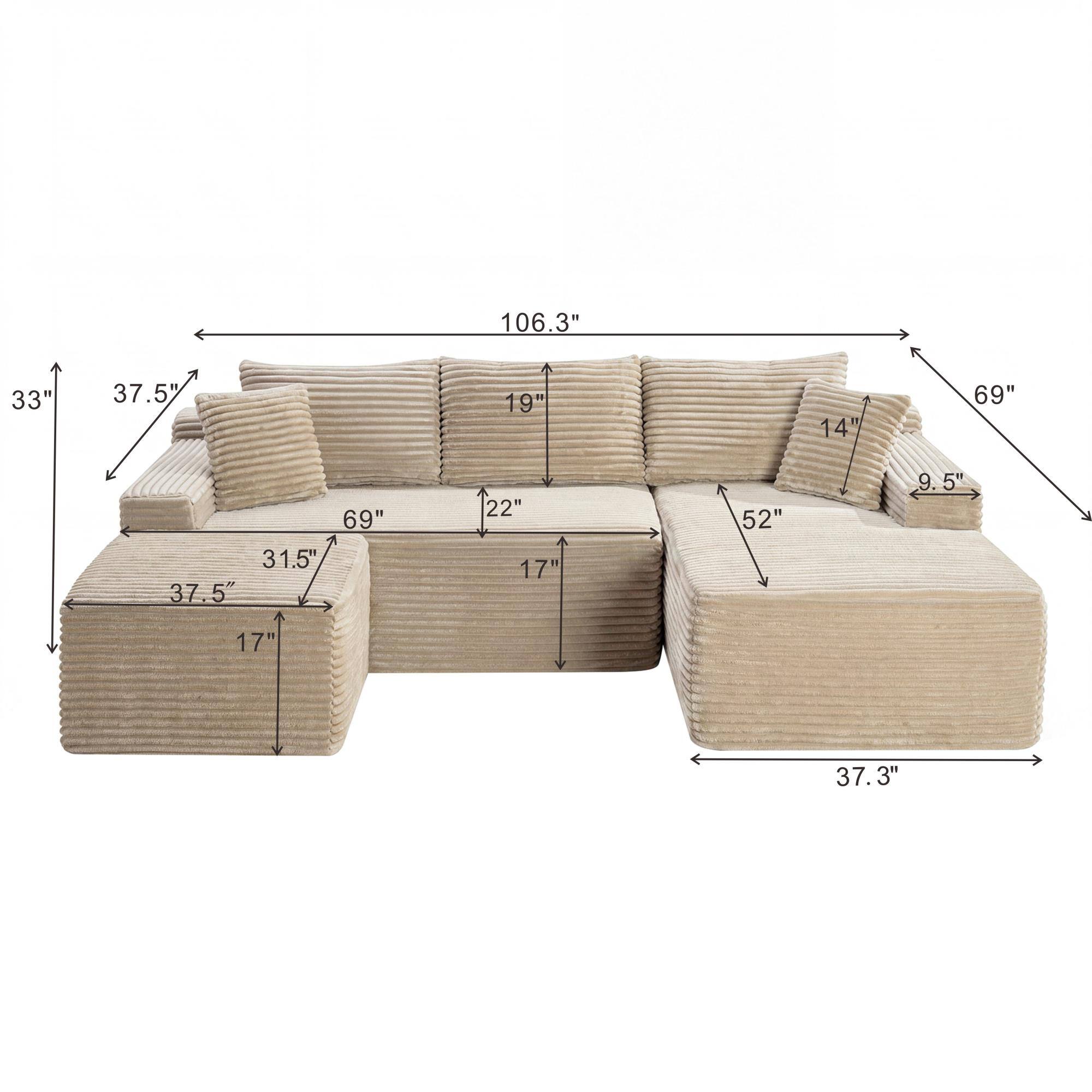 106.3"  
33"  
37.5"  
19"  
14"  
69"  
69" 31.5" 37.5"  
22" 17"  
52"  
9.5"  
17"  
37.3"