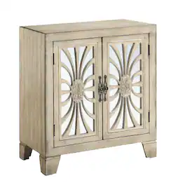 Manhattan Lane - Console Table with 2 Glass Doors and Floral Motif, Antique - White