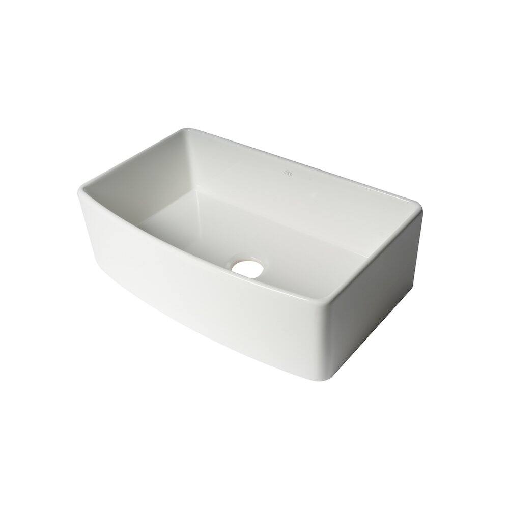 Alt View 2. Alfi - ALFI brand ALFI Brand White Smooth Curved Apron 33 x 20 Single Bowl Fireclay Farm Sink - White.