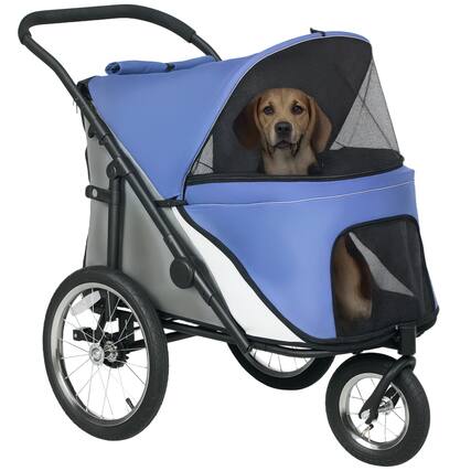Front. Pawhut - Dog Stroller, Pet Stroller 3 Wheels with Easy One-Hand Fold, Rubber Wheels, Storage Bag, Soft Cushion, Safety Leash.