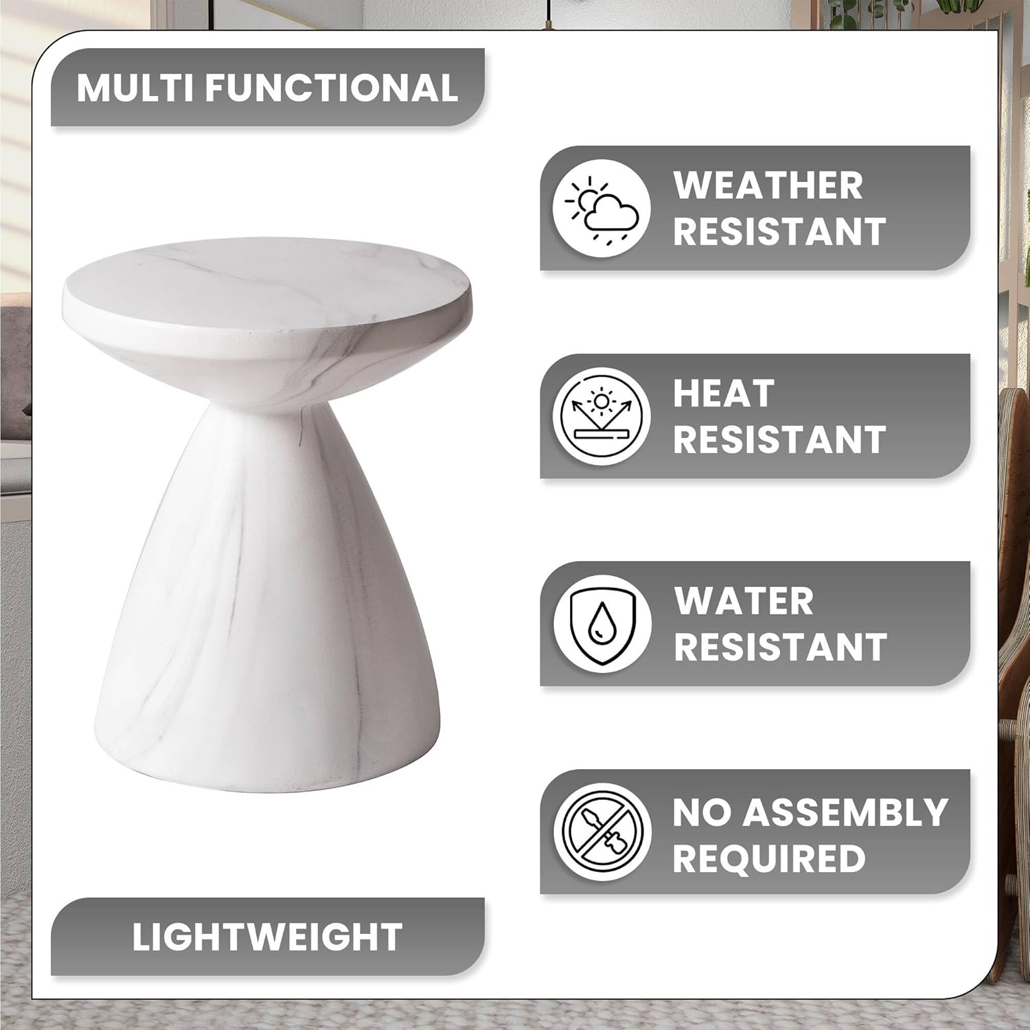 MULTI FUNCTIONAL  
WEATHER RESISTANT  
HEAT RESISTANT  
WATER RESISTANT  
NO ASSEMBLY REQUIRED  
LIGHTWEIGHT