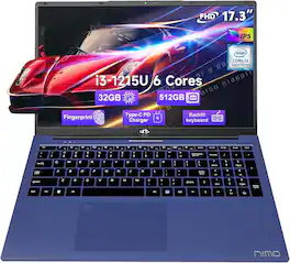 NIMO - 17.3" IPS FHD-Laptop Intel 6 Cores i3-1215U 32GB RAM 512GB SSD 4.4GHz - Blue