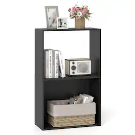 Costway - 1 PCS 3-Tier Bookshelf, 2-Cube Bookcase with Open Storage Compartment, Anti-Toppling Kit - Black