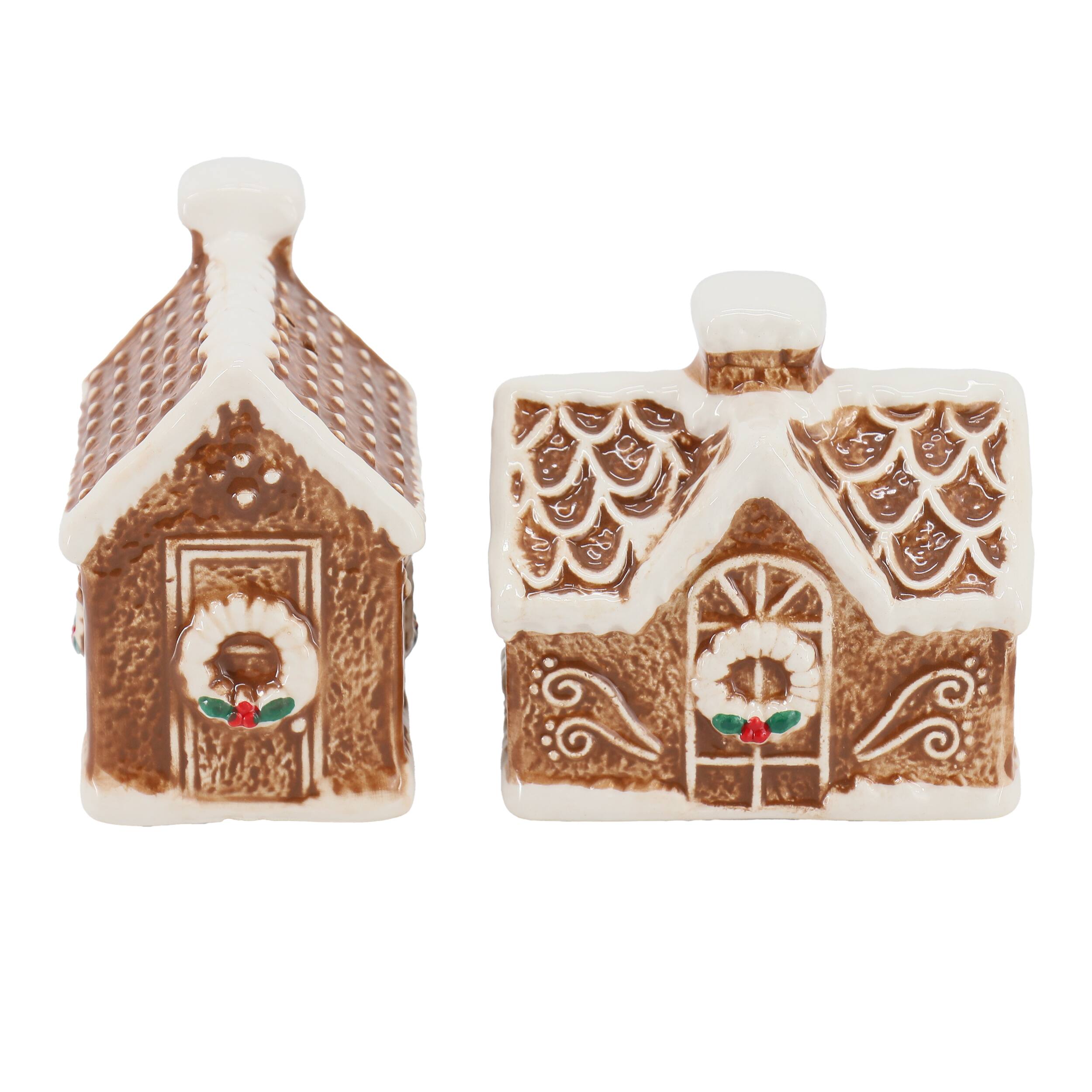 Alt View 1. Martha Stewart - Martha Stewart Ceramic Gingerbread House Salt and Pepper Shaker Set in Brown - Brown.