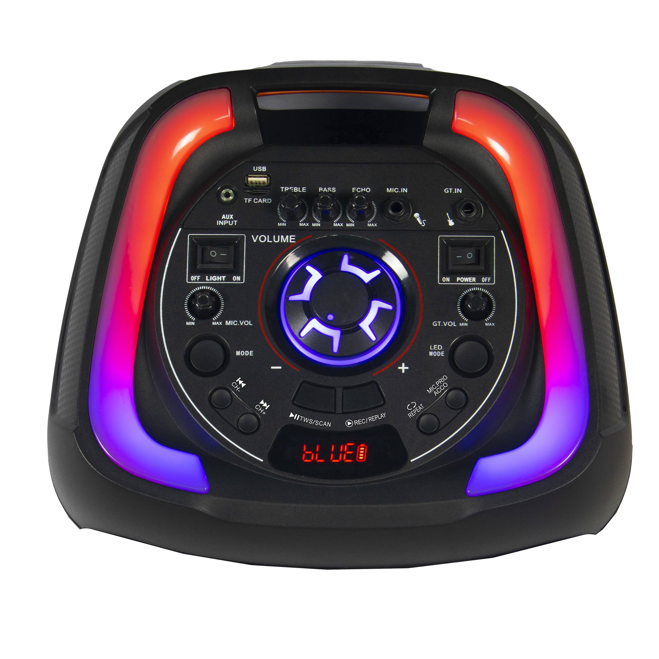 USB TRAVEL PANS CHO MIG.IN GI.IN TF CARD AUX INPUT - - - MA. - . 5 VOLUME OFF LIGHT ON ON POWER OFF - i MIC.VOL GT.VOL - i MODE - CHL b Cre 144 IITWS/SCAN REC REPLAY bL UE  LED MODE + MIC.PRIOR REPEAT