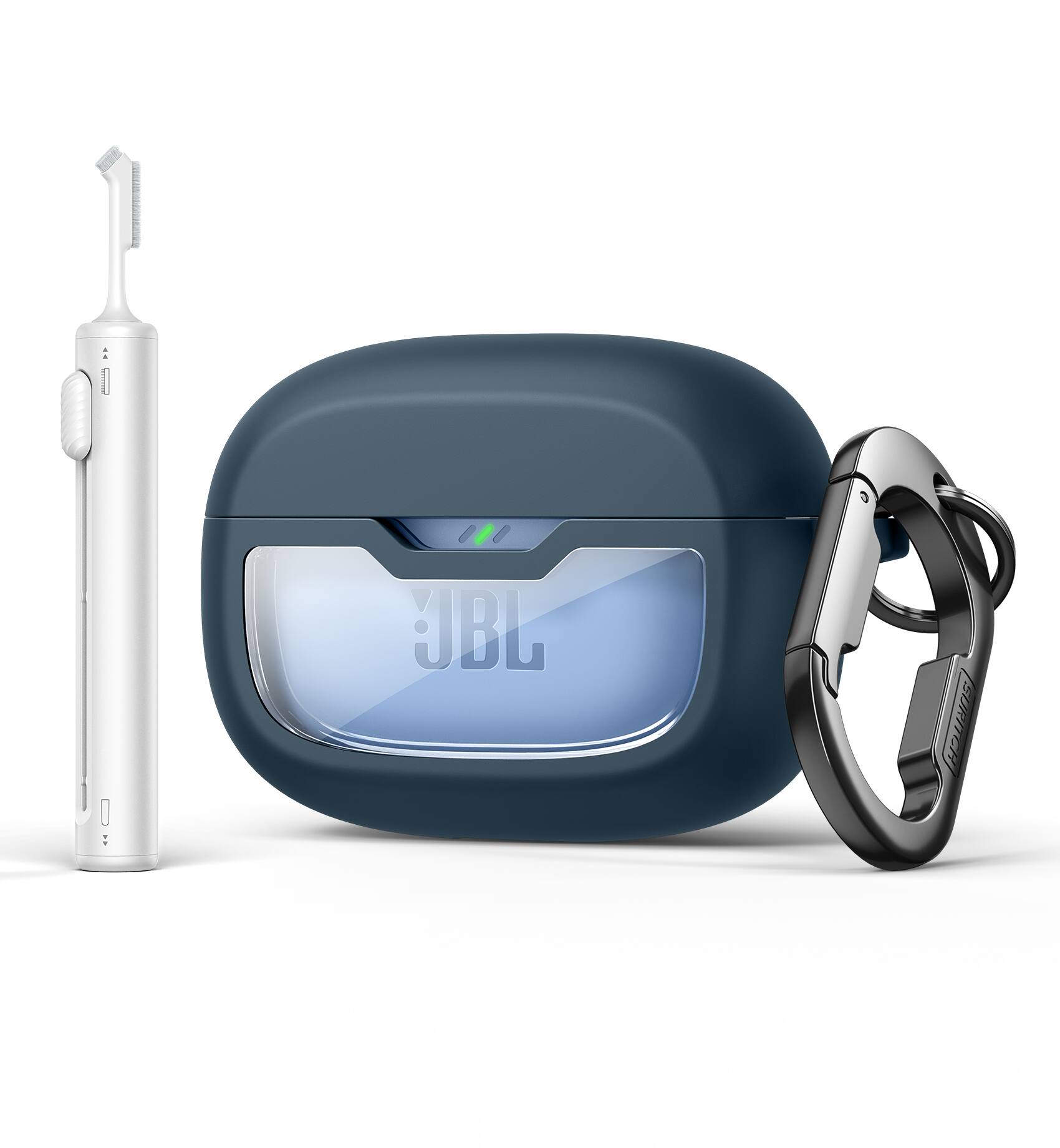 Angle. SURITCH - Headphone Case for JBL Vibe Beam/JBL Vibe Beam 2/ JBL Vibe 200TWS Earbuds, (Charging Case & Earphones Not Included) - Navy Blue.