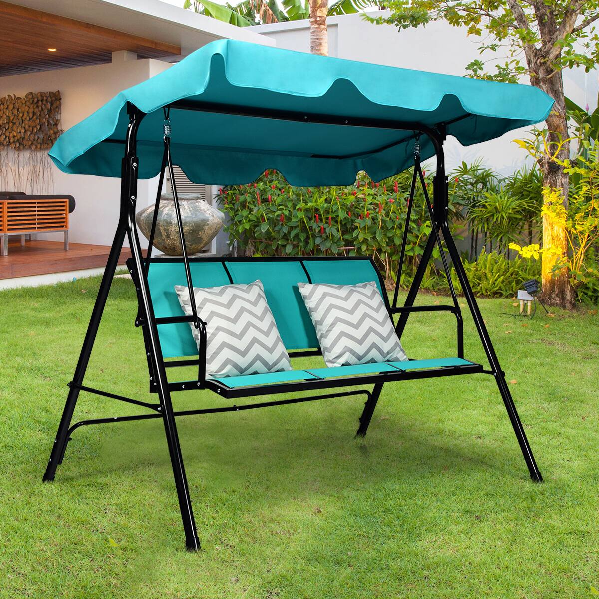 Alt View 1. Costway - Costway 3 Person Patio Swing Canopy Yard Furniture - Blue.