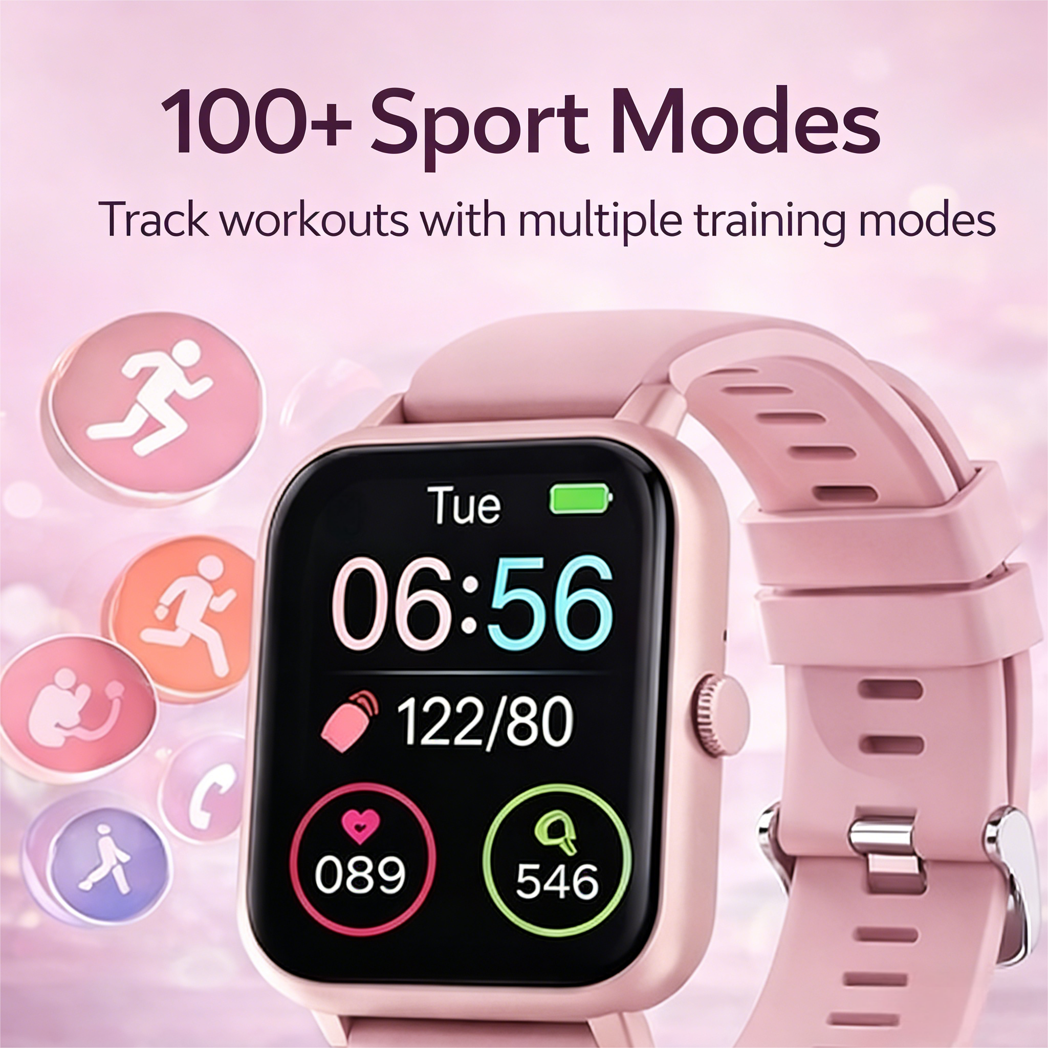100+ Sport Modes  
Track workouts with multiple training modes  

Tue 06:56  
122/80  
089  
546