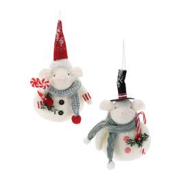 BreeBe - Plush Mouse Ornament (Set of 12) - White, Red, Green
