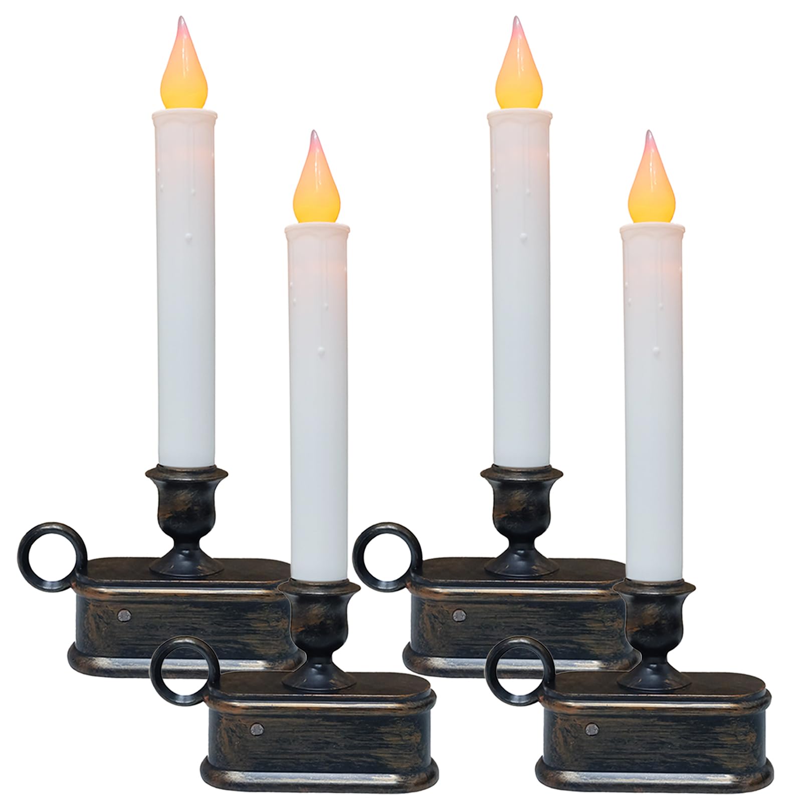 Front. Comfort Essence - Operated Window Candles With Sensor Dusk To Dawn For Holiday Home Table Christmas Decor Antique Bronze Base.