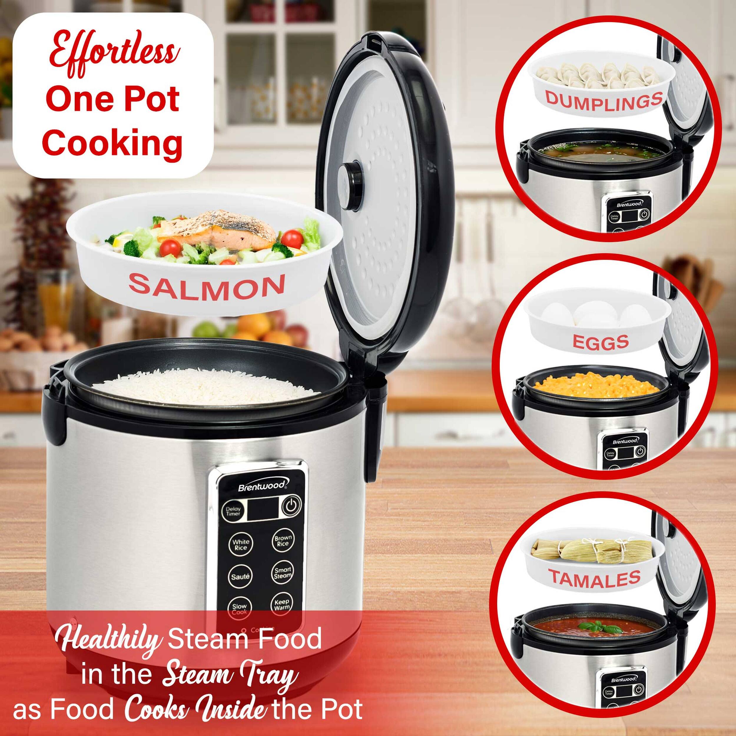 Effortless One Pot Cooking

- DUMPLINGS
- SALMON
- EGGS
- TAMALES

Healthy Steam Food in the Steam Tray as Food Cooks Inside the Pot