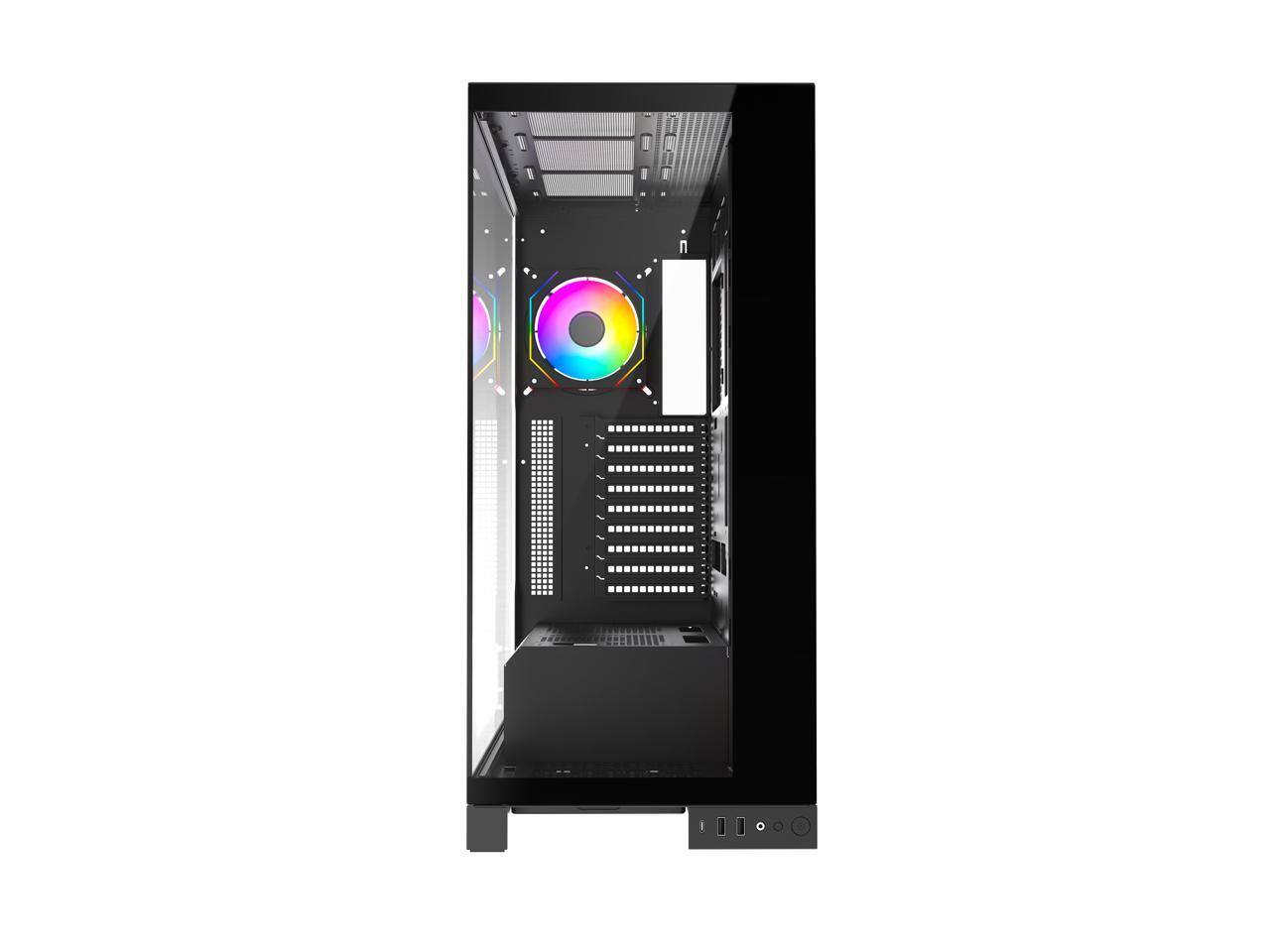 Alt View 3. DIYPC - DIYPC Vanguard-F2-Pro Black ATX Full Tower Case, Dual USB3.0/Type-C, Tempered Glass, 5x 120mm ARGB Fans, BTF Support - Black.