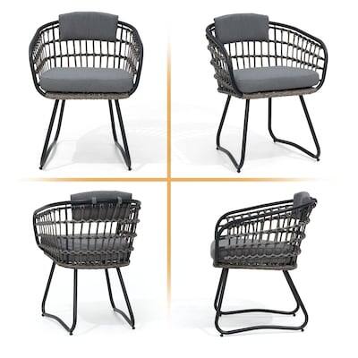 Back. Crestlive Products - Crestlive Products Set of 2 Brown Metal Frame Stationary Dining Chair Gray PE Rattan Wicker Cushioned Seat - Gray-2PC.