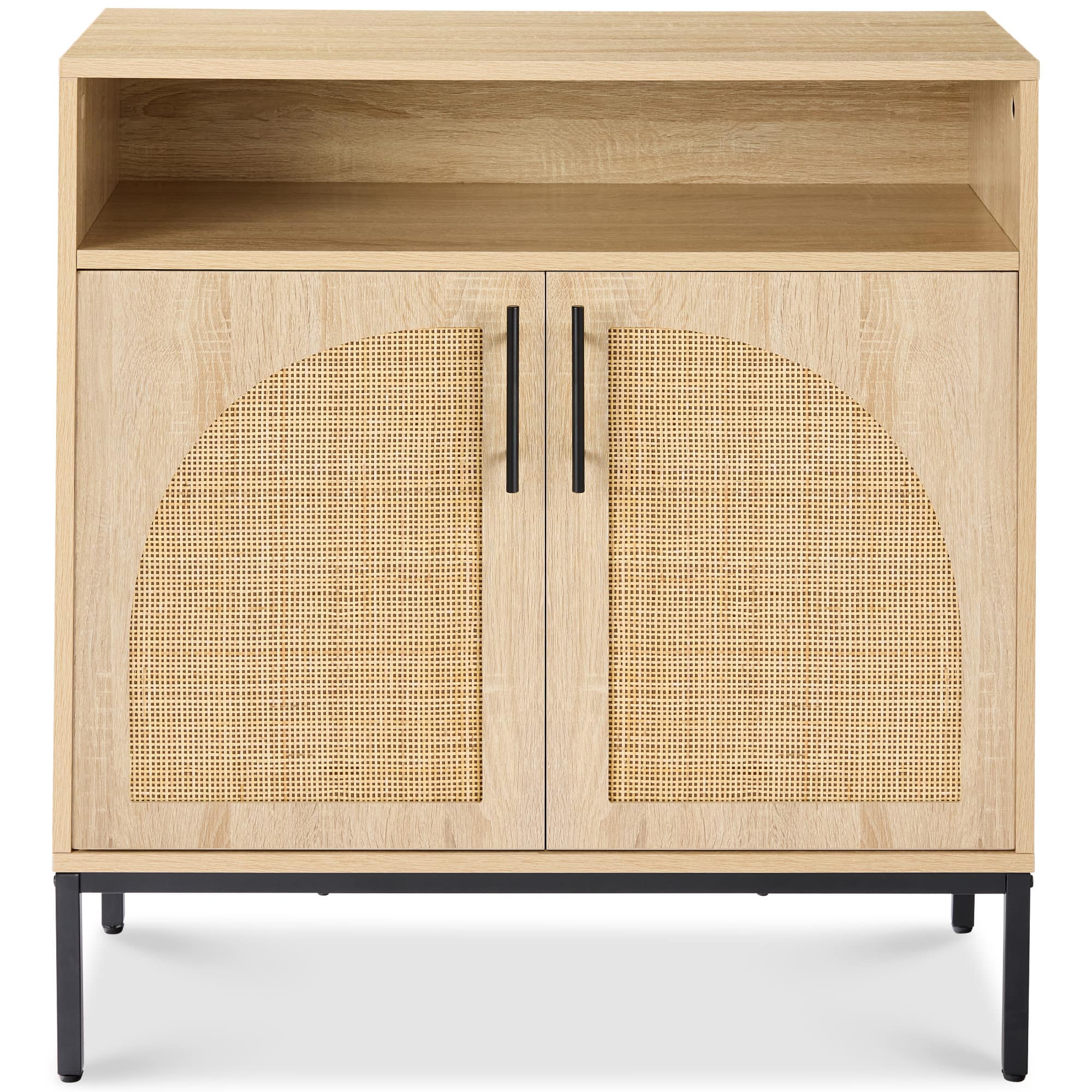 Best Choice Products - Arched 2-Door Rattan Cabinet, Sideboard, Buffet, w/ Cord Cutout, Adjustable Storage Shelf - Natural - Arched Rattan, Natural