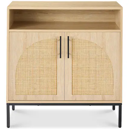 Front. Best Choice Products - Best Choice Products Arched 2-Door Rattan Cabinet, Sideboard, Buffet, w/ Cord Cutout, Adjustable Storage Shelf - Natural - Arched Rattan, Natural.