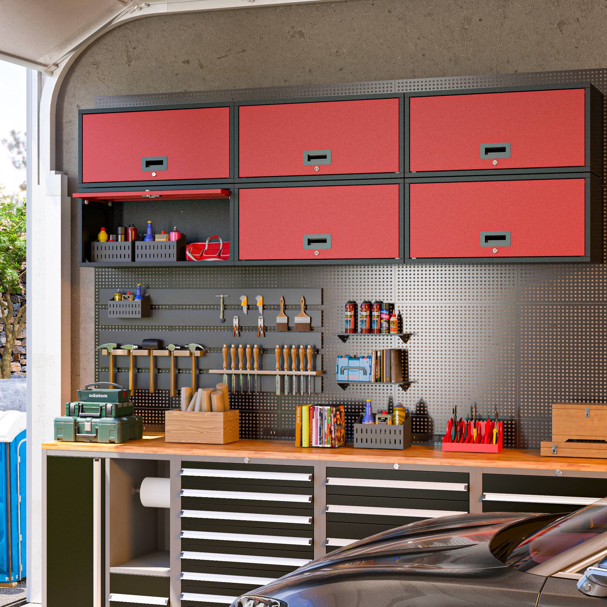 Alt View 10. TinyHomie - TinyHomie Wall-mounted Metal Garage Cabinet with Doors, Floating Tool Cabinet for Kitchen, Basement, Warehouse in Red - Red+Black.