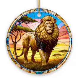 OrnamentallyYou - Kings of the Savannah Lion Stained Glass Style Ceramic Ornament African Animals Christmas Gift - Multi-colored