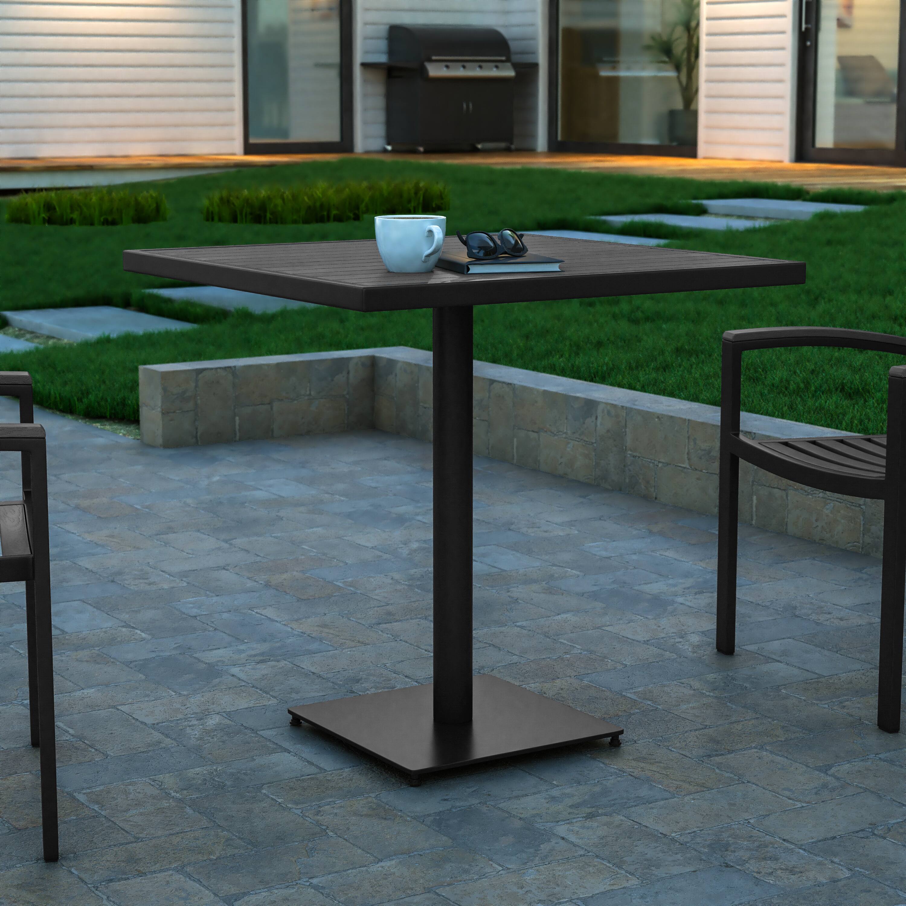 Alt View 4. Emma + Oliver - Outdoor Faux Teak Dining Table with Poly Slats - Patio Table - Gray Wash Teak.