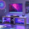 Bestier - 70 Inch Gaming TV Stand Entertainment Center with LED Lights & Glass Shelves, Media Cabinet for Living Room - Grey Wash