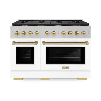 Front. ZLINE - ZLINE Autograph 48 in. Paramount Dual Fuel Range with White and Bronze Accents (SDRSZ-WM-48-CB) - White.