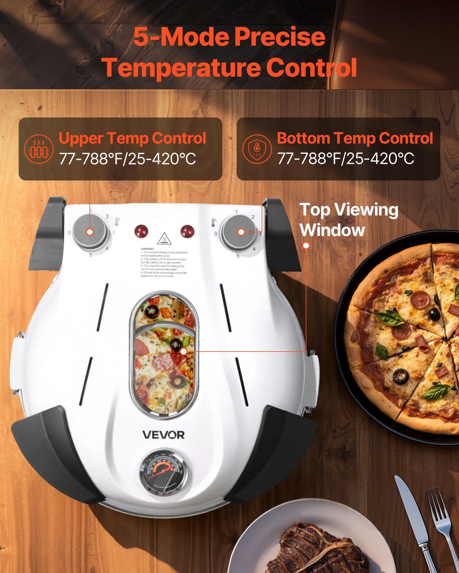 5-Mode Precise Temperature Control

Upper Temp Control: 77-788°F/25-420°C

Bottom Temp Control: 77-788°F/25-420°C

Top Viewing Window

VEVOR