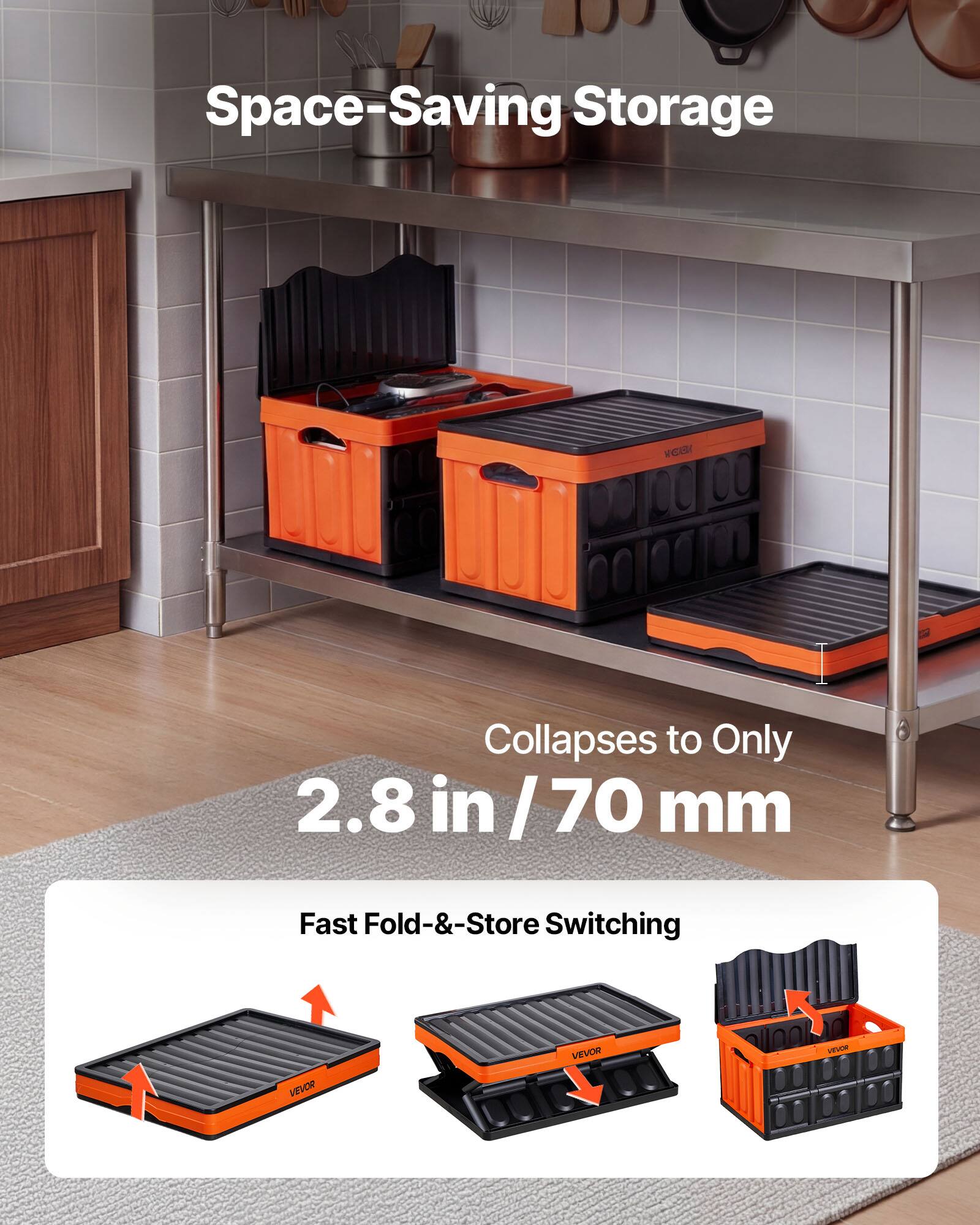 Space-Saving Storage  
Collapses to Only 2.8 in / 70 mm  
Fast Fold-&-Store Switching