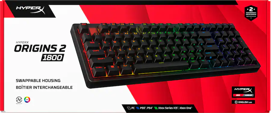 HYPERX ORIGINS 2 1800
SWAPPABLE HOUSING
BOITIER INTERCHANGEABLE
PC PS5, PS4, Xbox Series X|S, Xbox One
2 YEAR WARRANTY