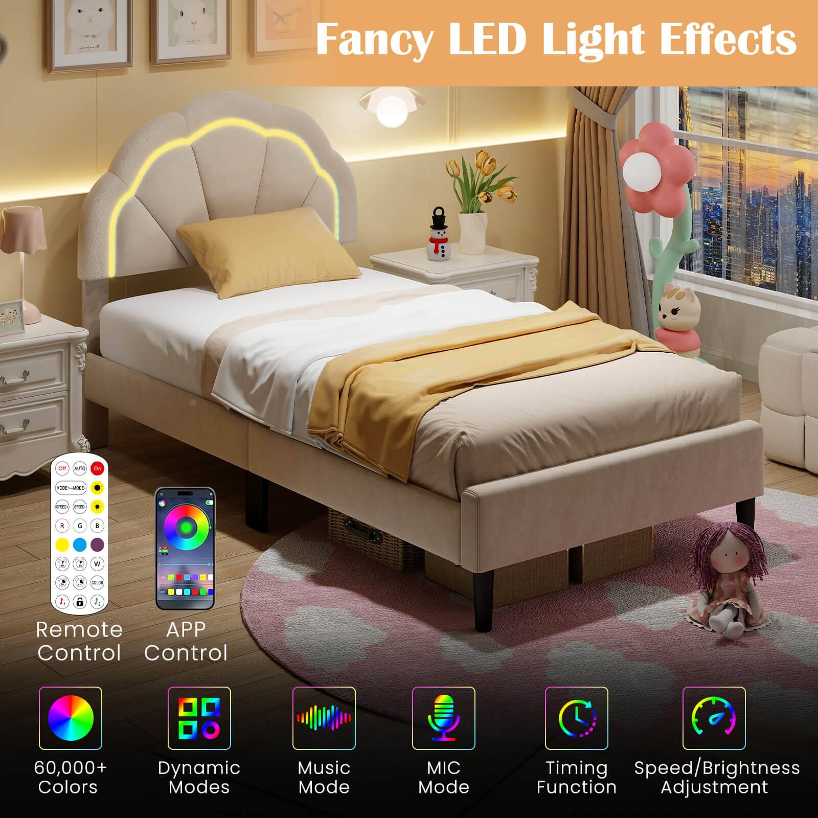 Fancy LED Light Effects

- Remote Control
- APP Control
- 60,000+ Colors
- Dynamic Modes
- Music Mode
- MIC Mode
- Timing Function
- Speed/Brightness Adjustment