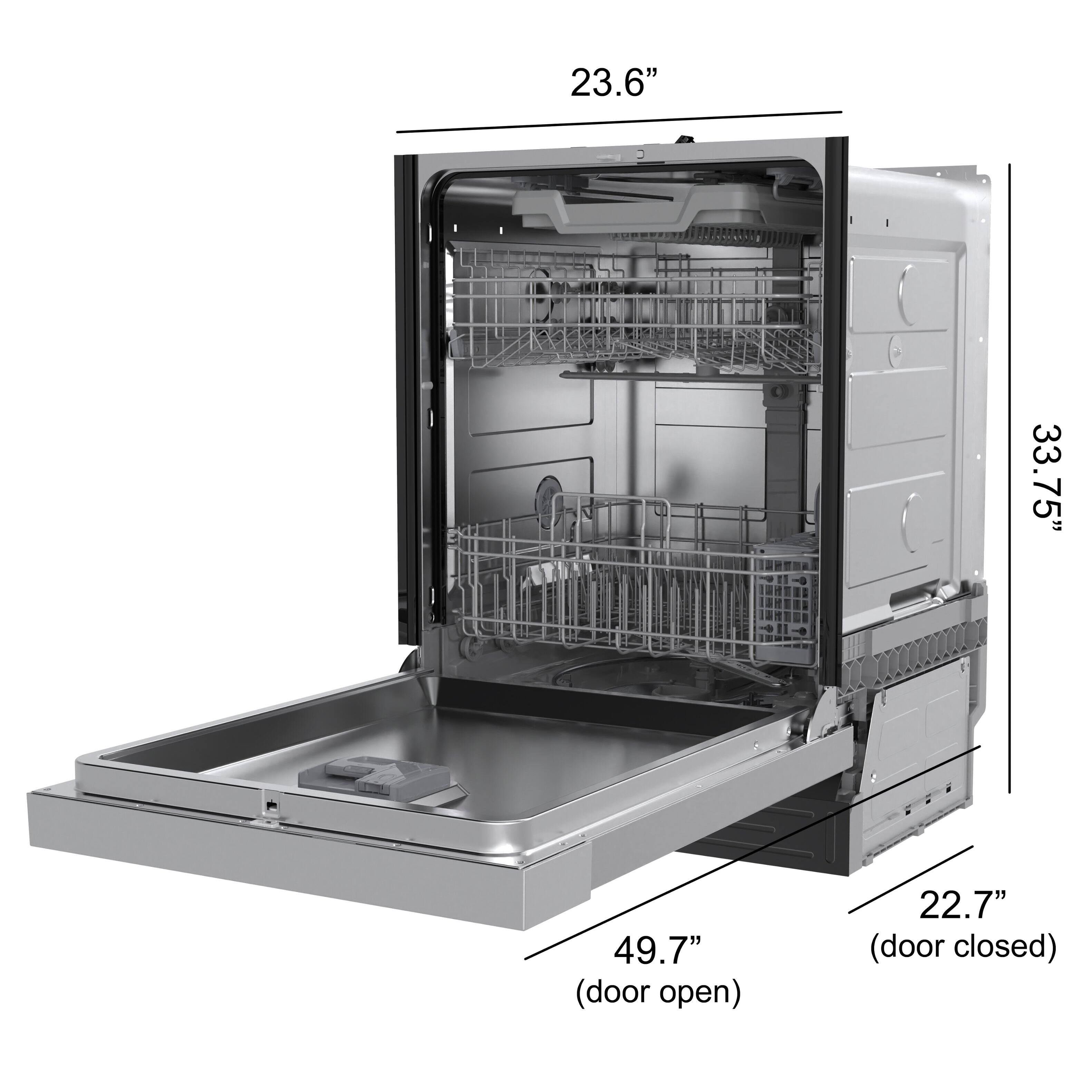 The corrected text is:

23.6" 33.75" 49.7" (door open) 22.7" (door closed)