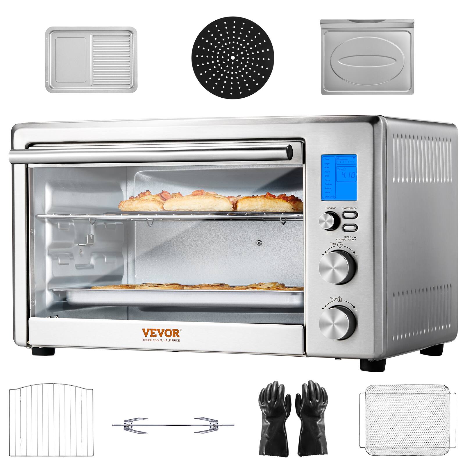 VEVOR - 13-IN-1 Air Fryer Toaster Oven, 28L/29.6Qt Convection Oven, 1800W 2-Tier Toaster Ovens Countertop Combo with Wire Racks - Silver