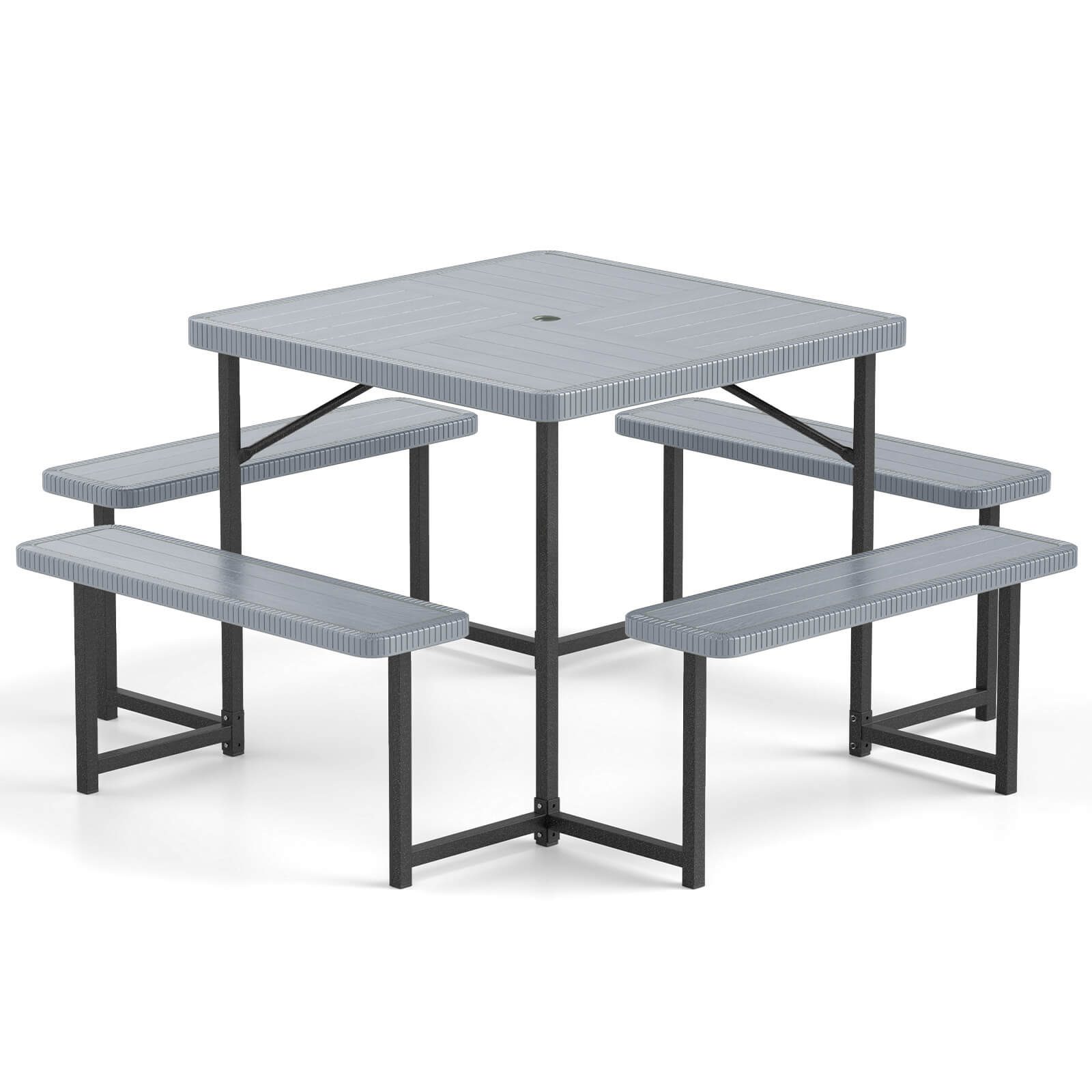 Alt View 10. Costway - Costway Picnic Table Bench Set for 4-8 People with Umbrella Hole All-Weather HDPE Tabletop - Gray.