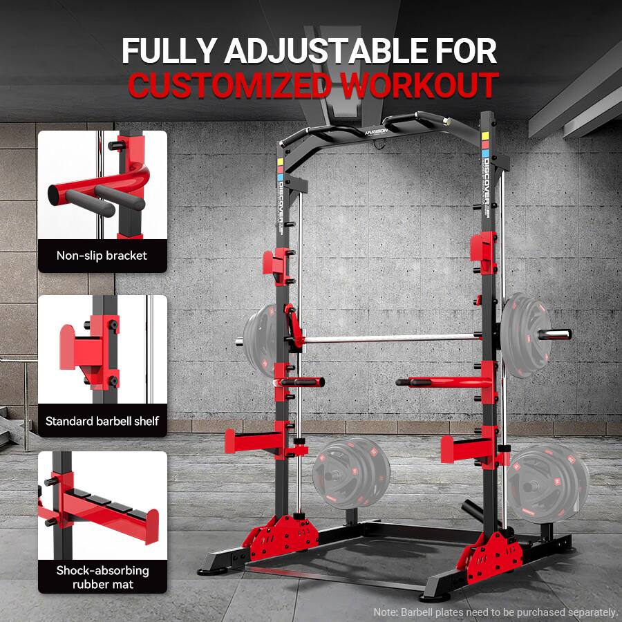 FULLY ADJUSTABLE FOR CUSTOMIZED WORKOUT

- Non-slip bracket
- Standard barbell shelf
- Shock-absorbing rubber mat

Note: Barbell plates need to be purchased separately.
