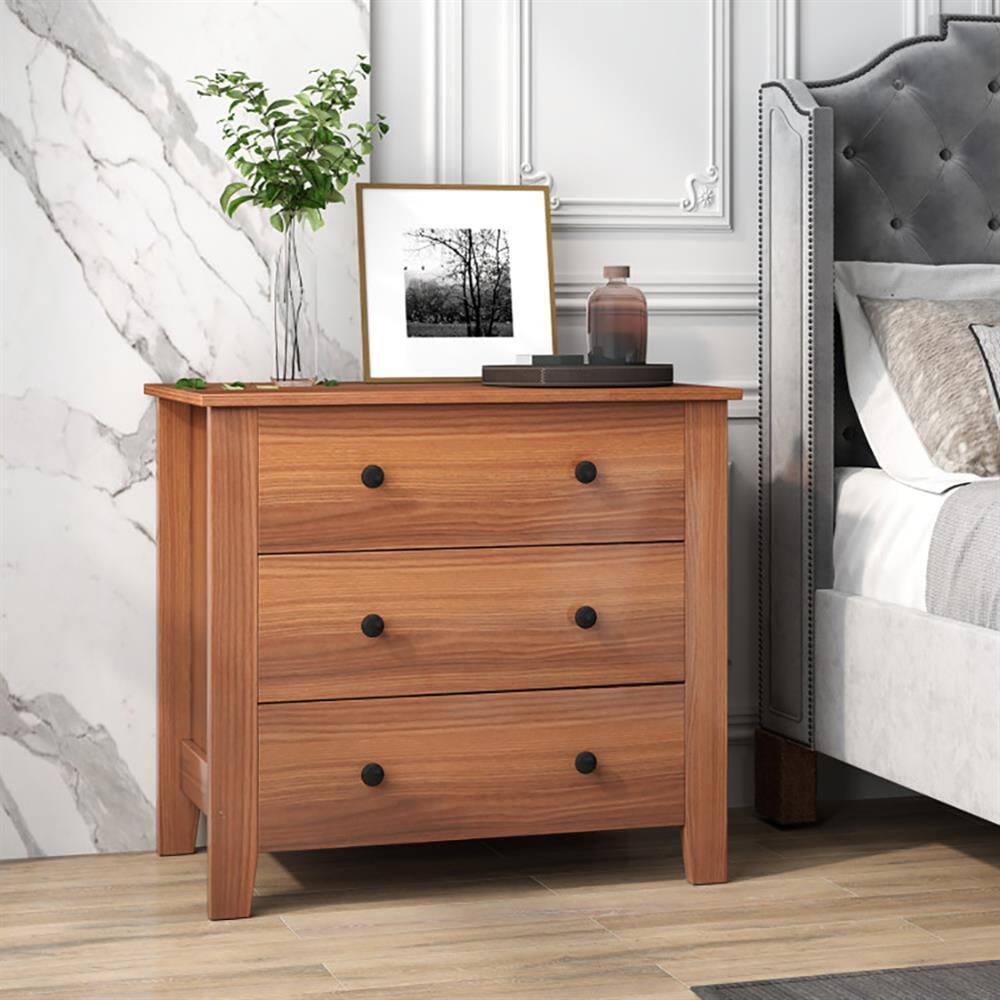 Alt View 2. Kadyn - Storage Dresser,Chest of Drawers,3 Drawer Dresser Chest of Drawers Bedside Table-Walnut - Brown.