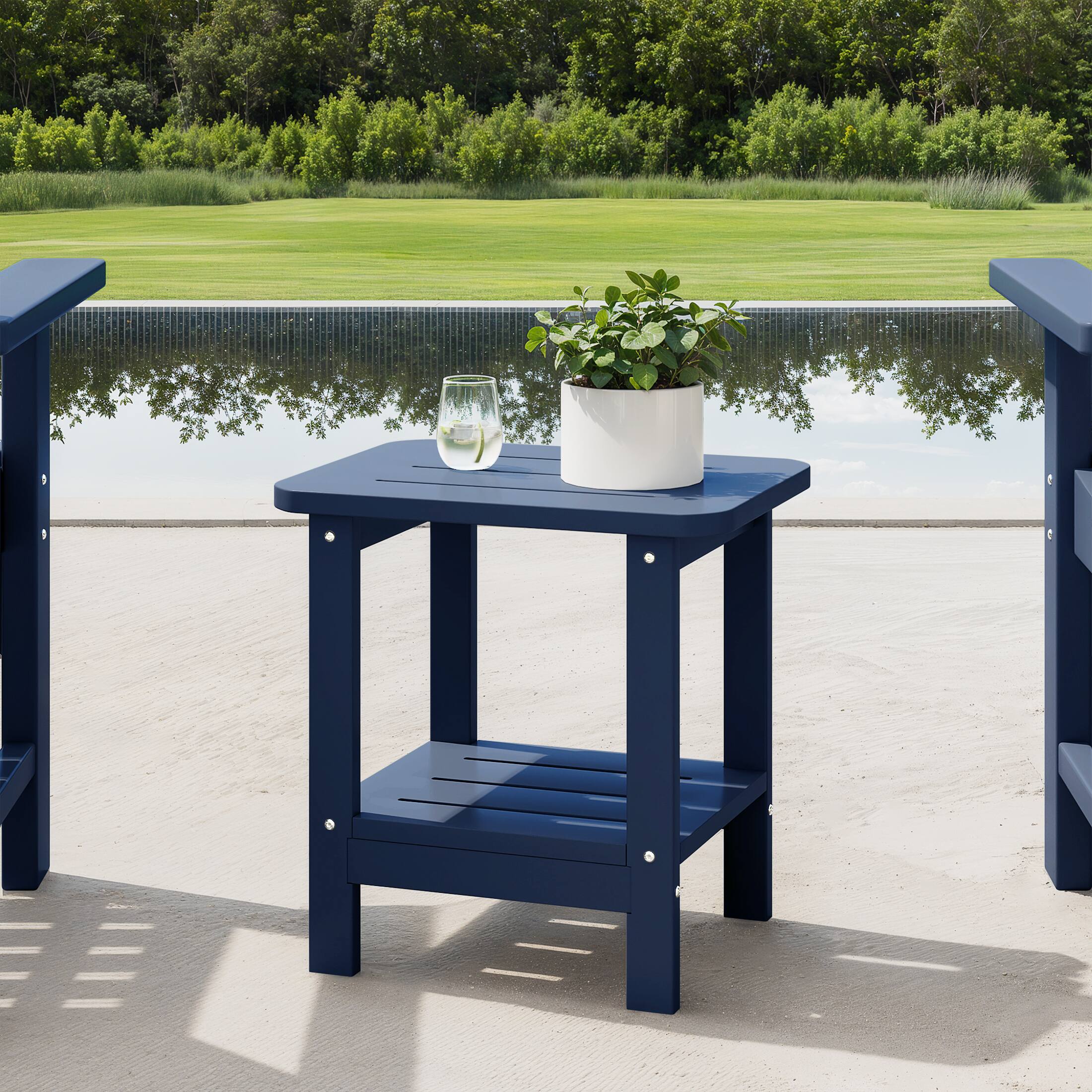 Angle. WestinTrends - WestinTrends Aruba 2-Tier Outdoor HDPE Modern Adirondack Square Patio Side Table - Navy Blue.