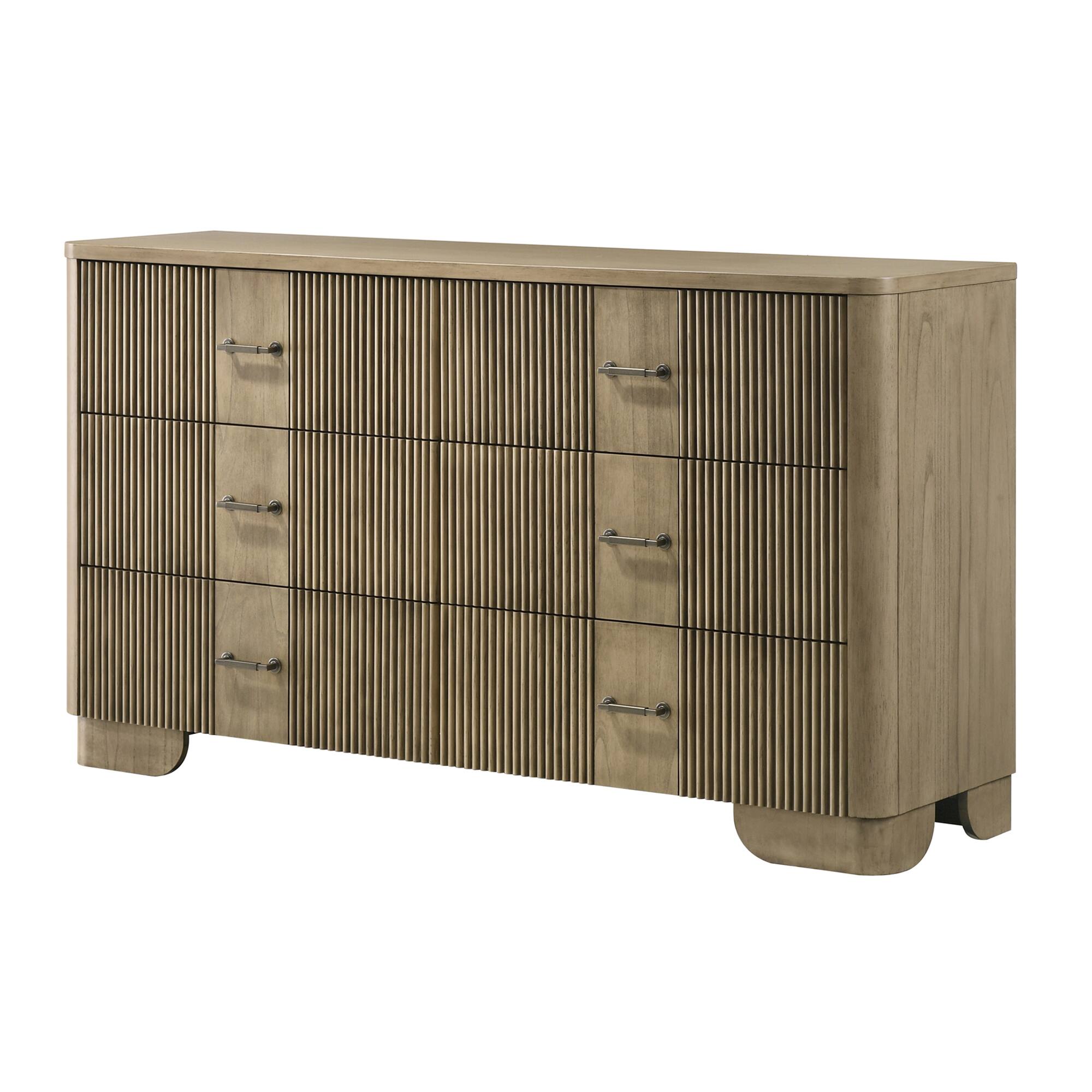 Left. Kings Brand Furniture - Kings Brand Furniture Sierra White Oak Modern Fluted 6-Drawer Dresser with Mirror - White Oak.