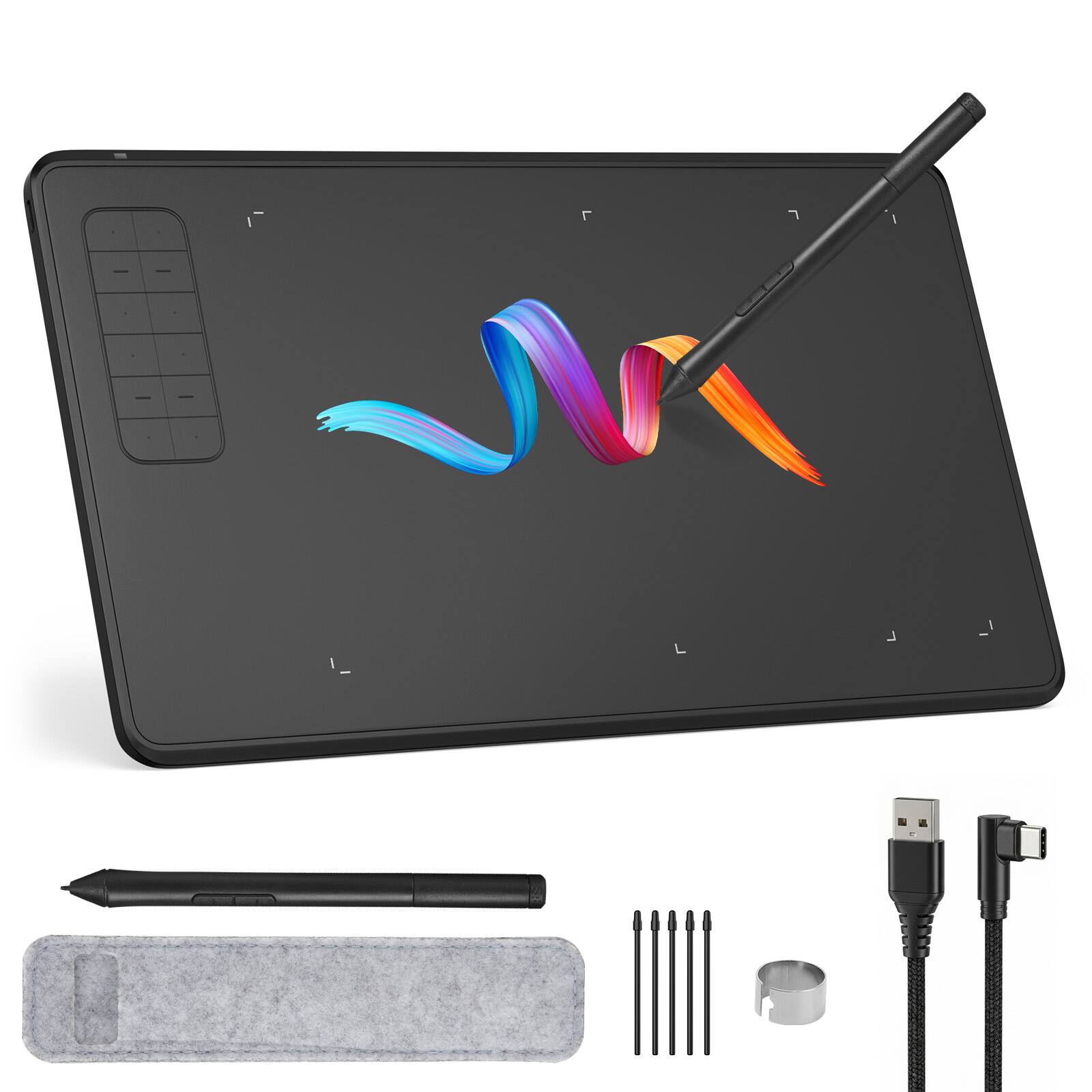 Front. IMAGE - Large Active Area Graphics Tablet 9.45" x 6.1", 8192 Levels Pressure Battery-Free Pen for Digital Drawing & Design - Black.