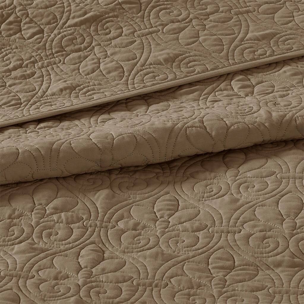 Alt View 5. Gracie Mills - Gracie Mills Sandy Reversible Bedspread Set with Classic Stitch Pattern - Mocha.