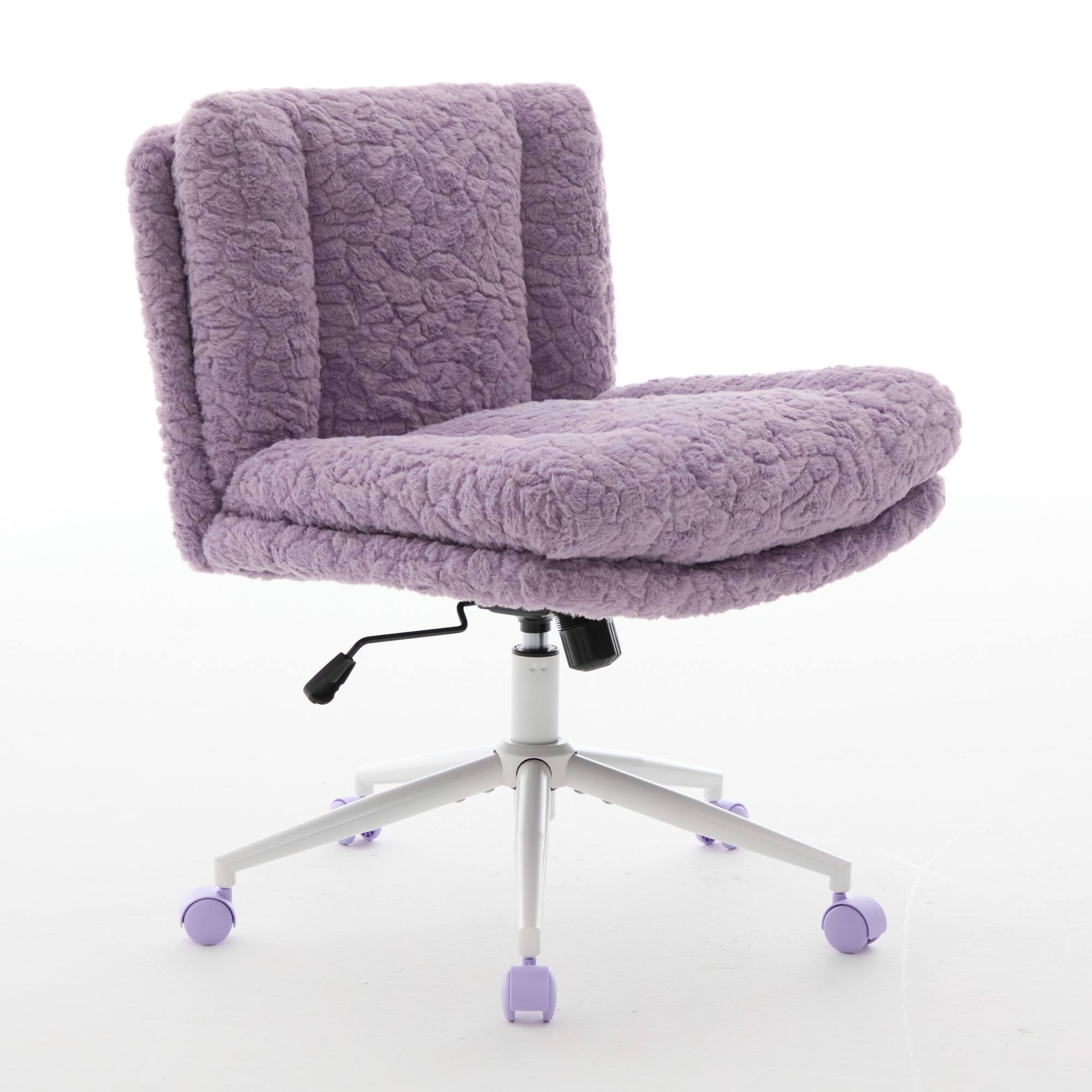 Alt View 2. GOODSILO - Extra Wide Plush Faux Fur Office Chair with Adjustable Height and 360-Degree Swivel for Home Workspace - Violet.