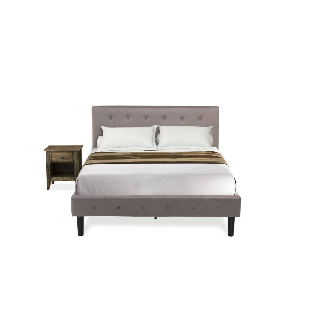 Alt View 4. East West Furniture - NL14F-1GA07 2 Piece Bed Set - 1 Bed Brown Taupe Velvet Fabric Headboard and 1 Nightstand - Distressed Jacobean Finish - Taupe Brown.