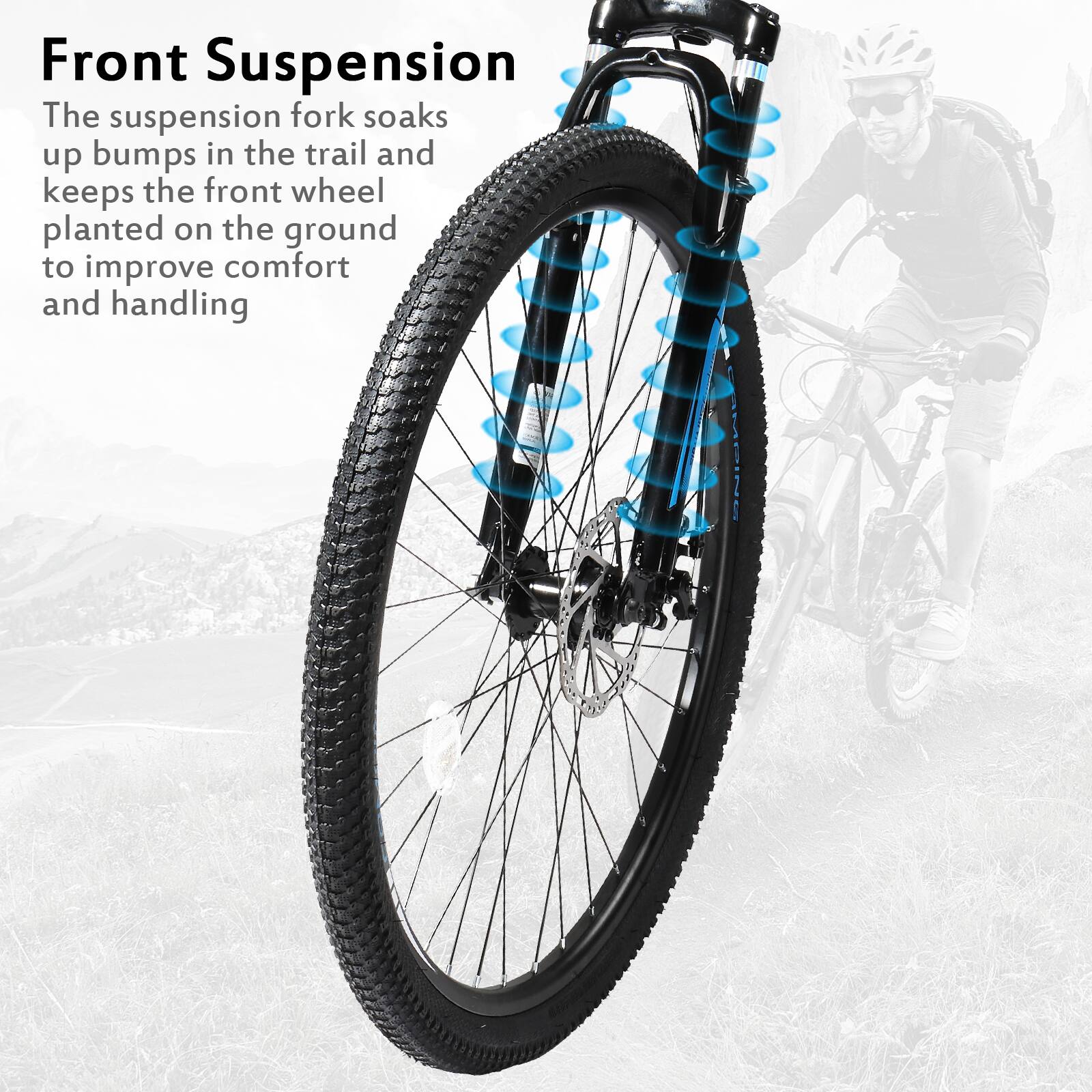 Alt View 4. Winado - 27.5 inch Men & Women Mountain Bike with 21-Speed Adult Bikes,Outdoor Double Disc Brake, Suspension Fork - Black & Blue.